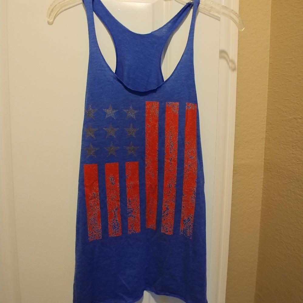 NWOT American Flag racer back burn out tank